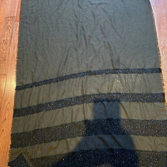 Vintage Olive 🫒  green Rhinestones stripped detail oversized long Scarf - Picture 9 of 13